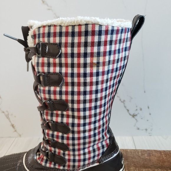 Sorel Tivoli Tall Winter Boots Womens 7 Brown Plaid Waterproof Sherpa - Picture 6 of 8